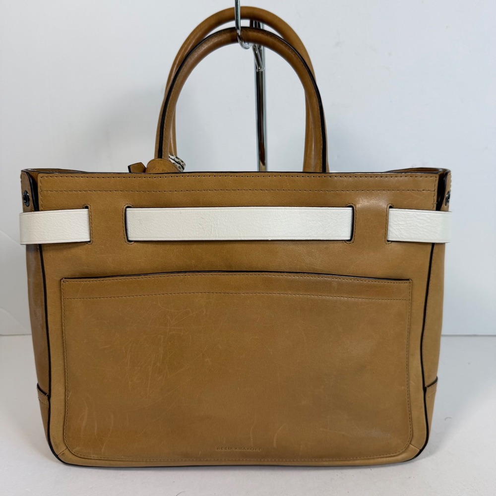 Reed Krakoff Boxer Tote Bag Leather Tan Ivory Satchel Snake Tag Purse - Picture 2 of 9